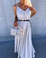 White Longer Dress With Belt