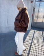 Light Beige Luxurious Short Fur Coat