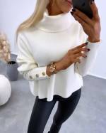 Beige High-neck Knit With Gold Buttons