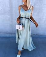 Turquoise Longer Dress With Belt