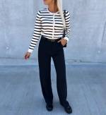 Black Striped Buttoned Sweater