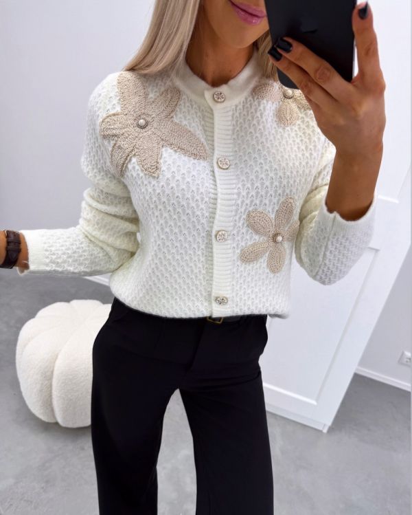 White Floral Embroidered Soft Sweater