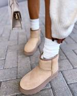 Camel Genuine Leather UGG Style Boots With Thicker Sole