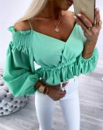 Valge Õlapaeltega Mugav Crop-top