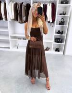 Ruda Tamprus Midi Ilgio Suknelė Su Pamušalu