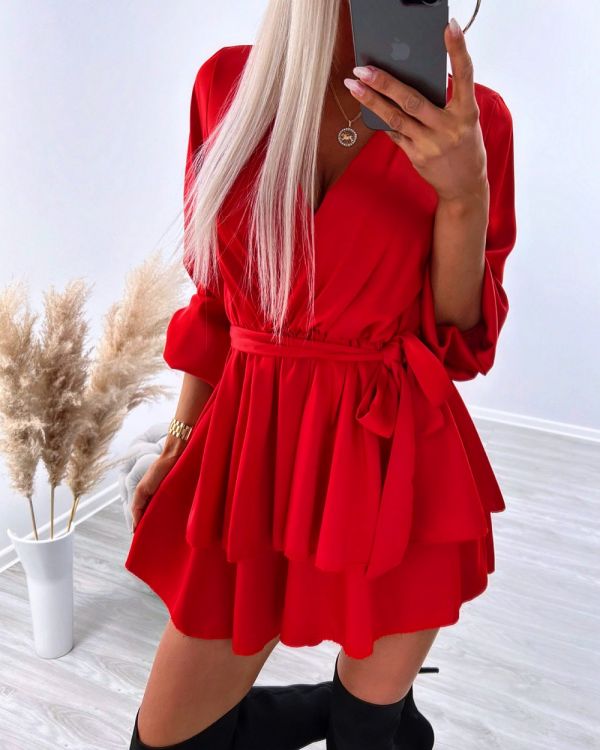Красный Платье - комбинезон из скользкой ткани