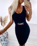 Blue Bodycon Dress With Golden Chain