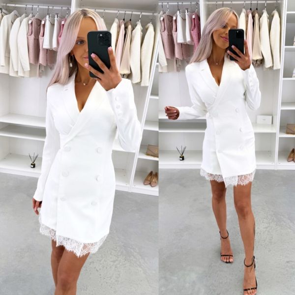 Белое Приталенное платье-пиджак