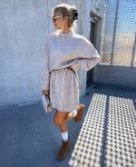 Taupė Soft Knit Dress With Thin Leather Belt