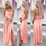 Rožinis Satininė Maxi Suknelė