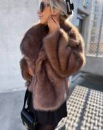 Light Beige Luxurious Short Fur Coat