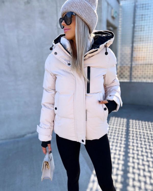 Beige Fitted Winter Jacket With Hood