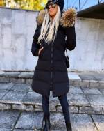 Black Long Winter Parka With Natural Fur And Waterproof Outer Layer