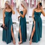 Rožinis Satininė Maxi Suknelė