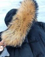 Black Long Winter Parka With Natural Fur And Waterproof Outer Layer