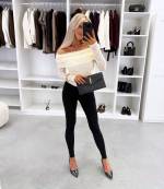 Jasny Beż Top Z Elastycznej Koronki