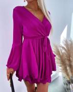 Purple Pleated Tie-waist Dress