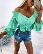 Valge Õlapaeltega Mugav Crop-top