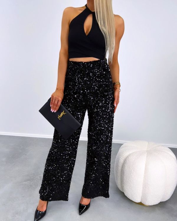 Black Soft Pants With Sequins