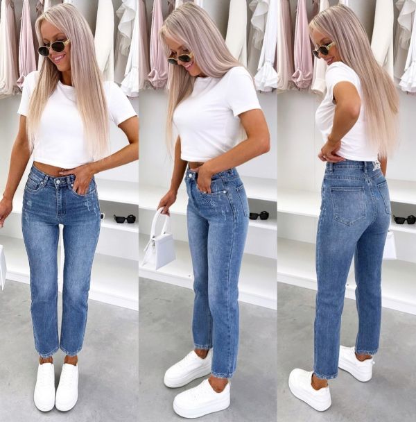 Niebieski Jeansy O Kroju Mom Fit