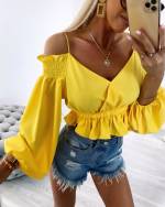 Valge Õlapaeltega Mugav Crop-top