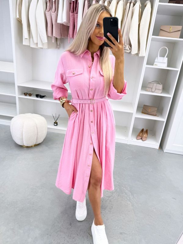 Roosa Vööga Pikem Kleit