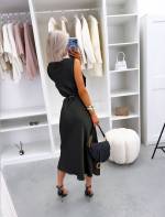Taupė Šilkinio Efekto Suknelė Su Diržu