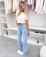 Синий Эластичные джинсы прямого кроя полной длины