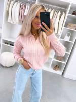 Pilka Minkštas Megztinis Su V Formos Iškirpte