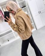 Ruda Oversized Zomšinė Striukė Su Užtrauktuku