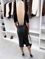 Must Lõhikuga Pehme Nahkne Seelik