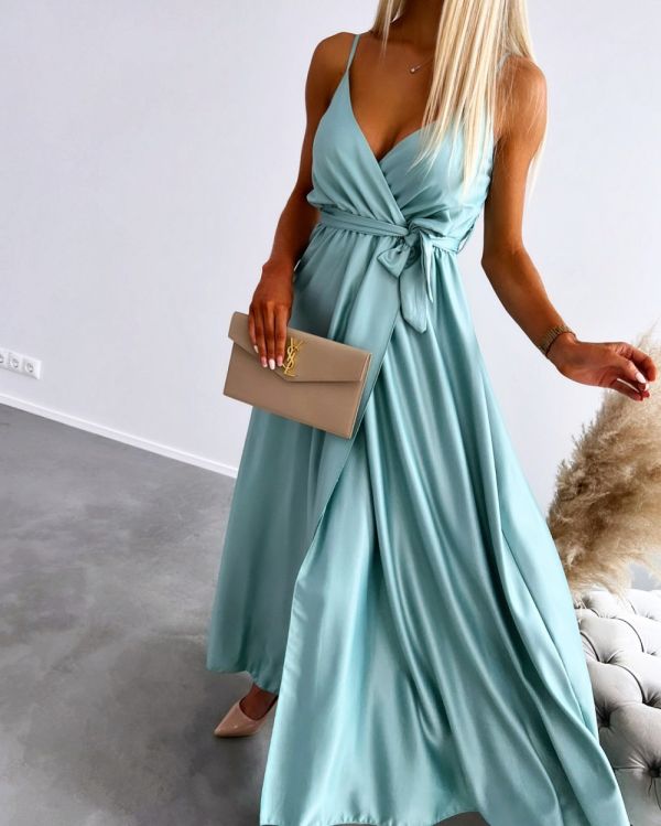 Turquoise Silky Maxi Dress