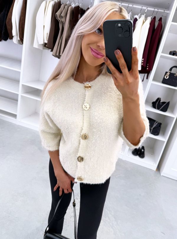 Helebeež Kuldsete Nööpidega Pehme Kampsun