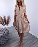 Beige Dress With Slippery Material Buttons