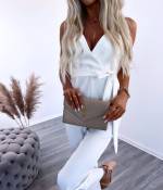 Светло-розовый Длинный комбинезон с карманами 