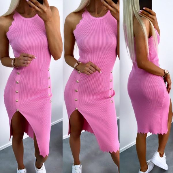 Pink Slit Casual Dress