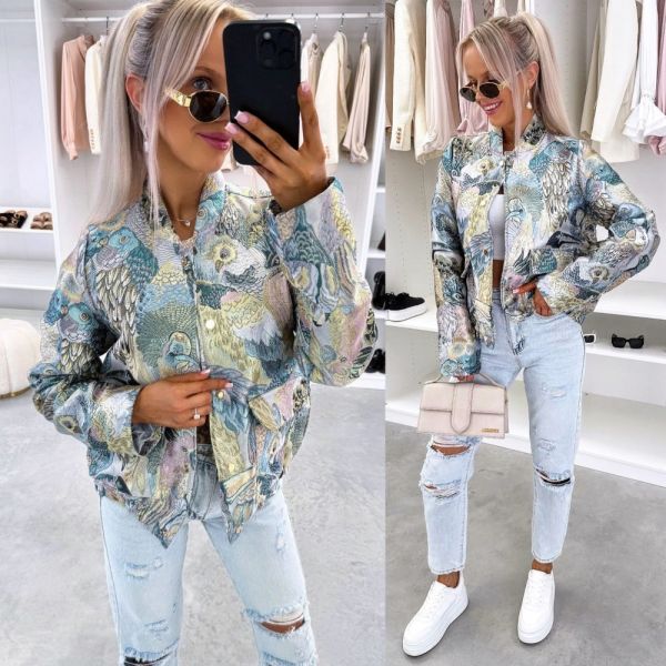 Blue Printed Jacket With Bold Graphics