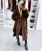Серо-коричневый Роскошное зимнее пальто с капюшоном