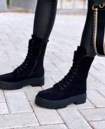 Black Velvet Lace Up Boots