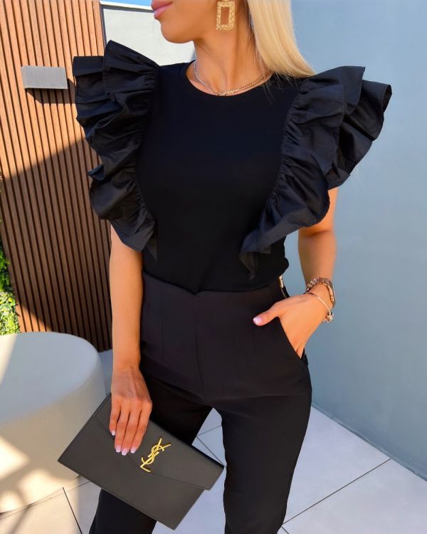 Black Blouse With Ruffles