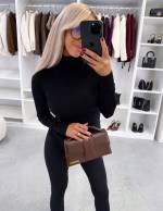 Smėlio Spalvos Minkštas Megztinis Aukšta Apykakle