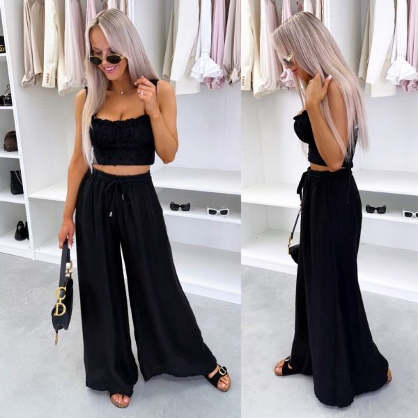Black Wide-leg Flowy Trousers
