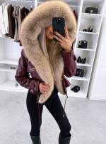 Brūns Parka Ar Regulējamu Jostu Un Greznu Mākslīgās Kažokādas Apdari