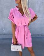 Fuchsia Casual Dress With Pockets And Belt