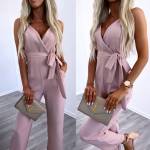 White Long Tie Jumpsuit With Pockets