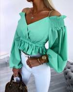 Valge Õlapaeltega Mugav Crop-top