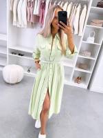 Roheline Vööga Pikem Kleit