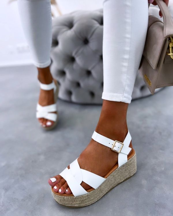White Braided Sole Lightweight Platform Shoes