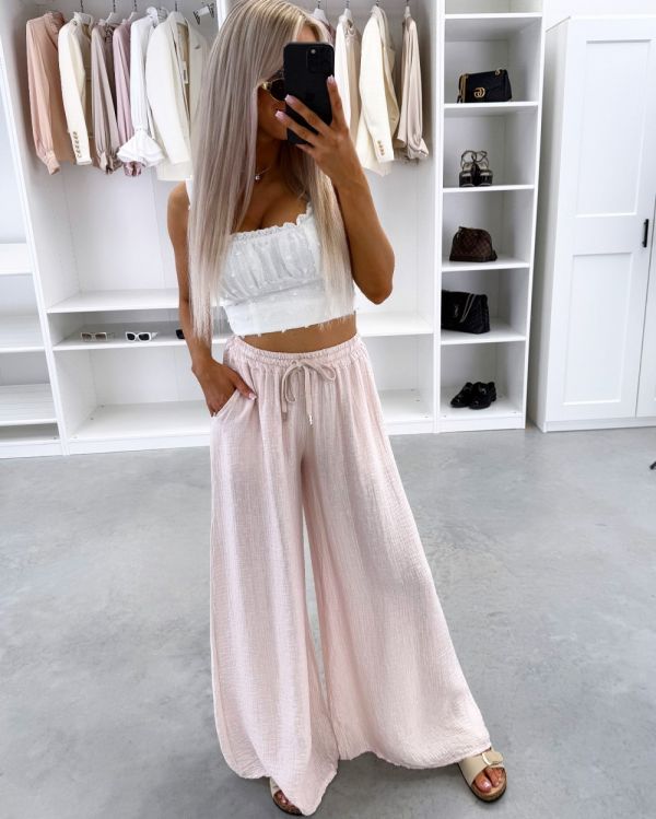 Light Pink Wide-leg Flowy Trousers