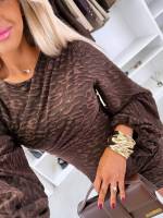 Pruun Veniv Laiade Varrukatega Bodycon Kleit